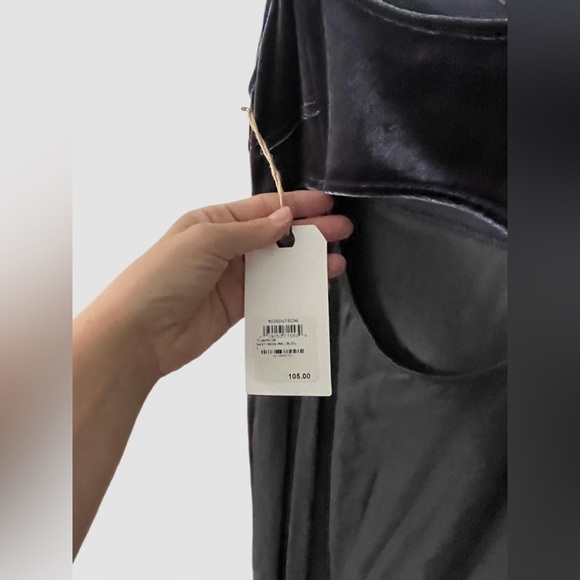 New Velour Viscose Black Maxi Slip Dress w/ Navy Velvet Top & Back Cutout Size L - Picture 9 of 9